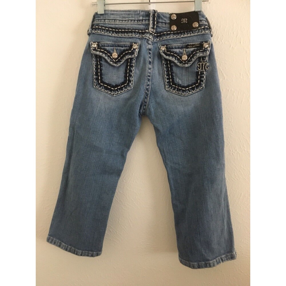 Miss Me size 12 Girls Cuff Capri Light Blue Distressed Jeans